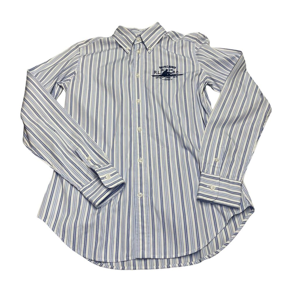 Ralph Lauren Rowing Club Boys 6 White Striped Long Sleeve Slim Fit Button Down